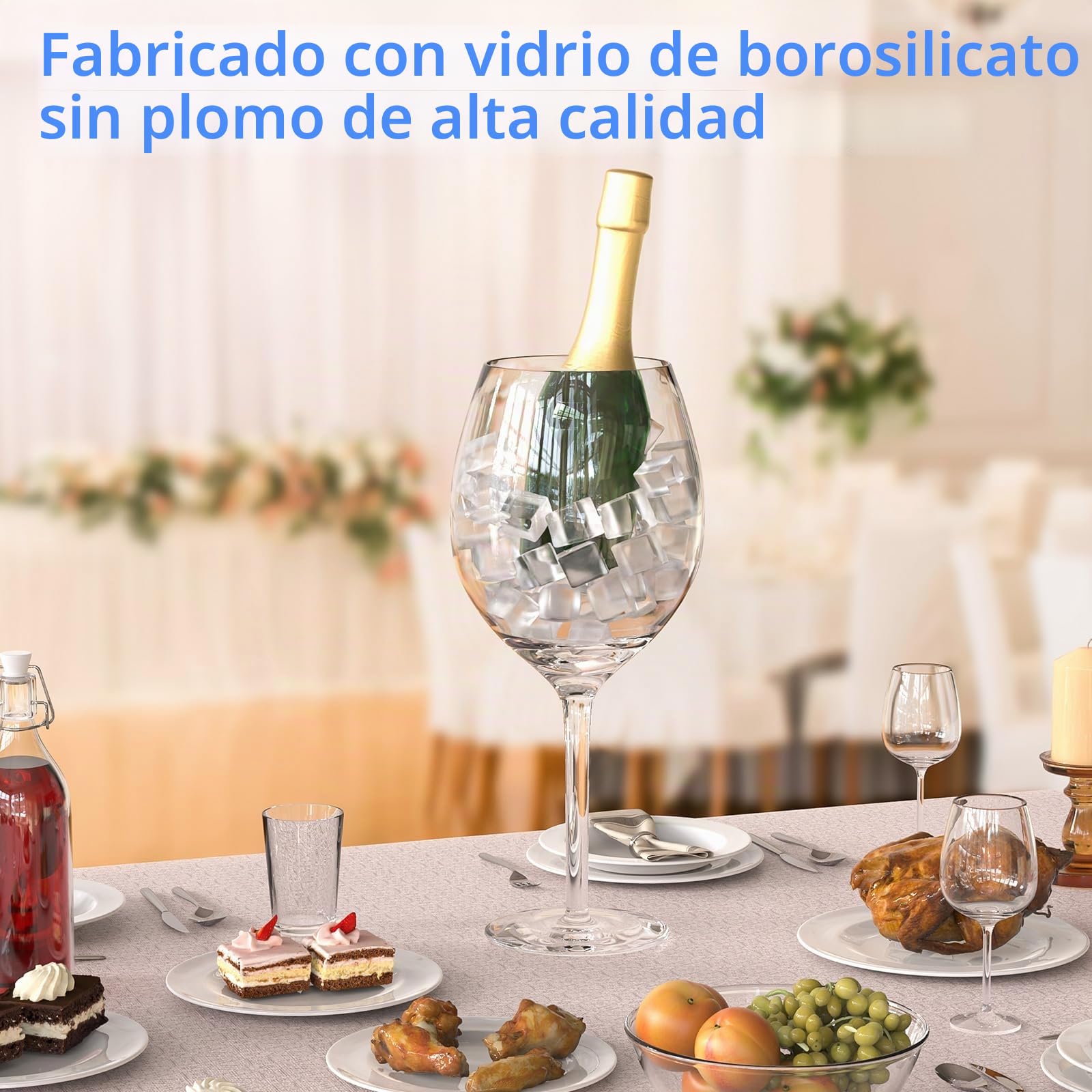 NiHome Artisan - Copa de vino gigante soplada a mano de 2400ml para celebraciones y reuniones, 38cm de alto, boca de 11,4cm, diseño italiano de gran capacidad, elegantes copas de cristal sin plomo