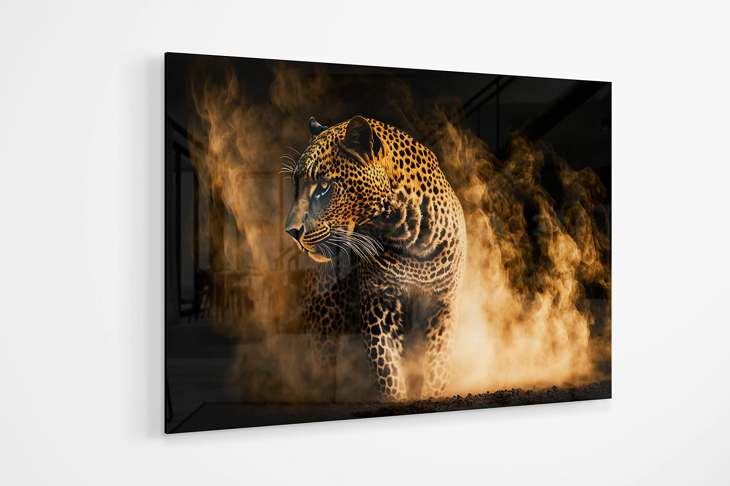 Manschin-Laserdesign Premium Wandbild aus Acrylglas oder Aluminiumverbund - KEIN LEINWANDBILD - modern Wandbilder XXL Wanddekoration Design Wand Bild Abstrakt (Leopard 01, Acrylglas 110x75cm)