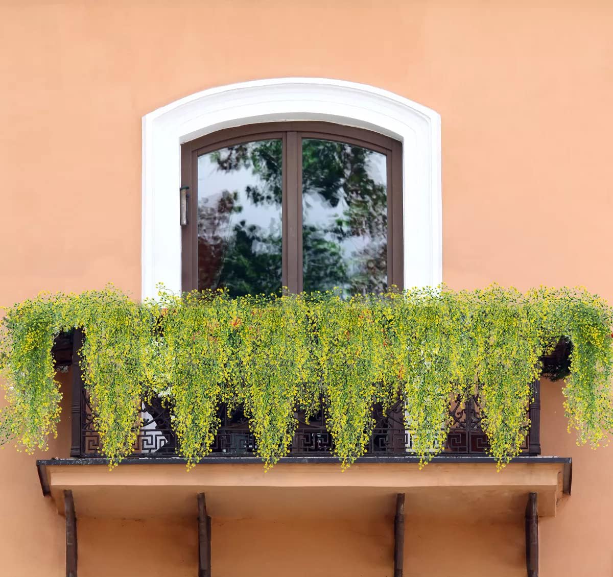 RECUTMS Artificial Hanging Vines 4 Pcs Fake Hanging Plants Faux Plastic Vines Leaves Wall Hanging Flowers for Spring Indoor Outdoor Home Bedroom Apartment Decoration(Yellow)