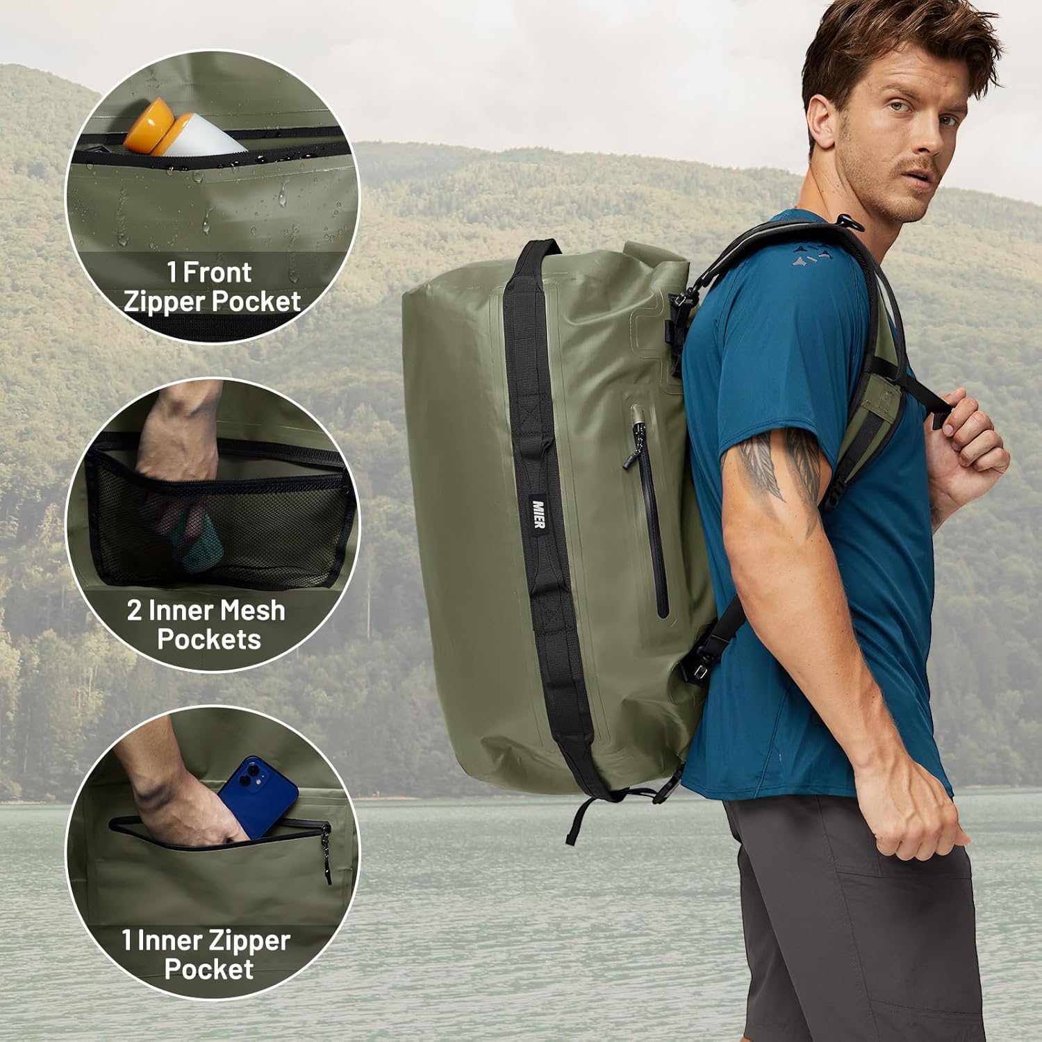 MIER Large Waterproof Duffel Bag Rolltop Dry Backpack Duffle Bags for Kayaking, Rafting, Boating, Swimming, Camping, Travel, Gym, Beach, 60L/80L - Image 3