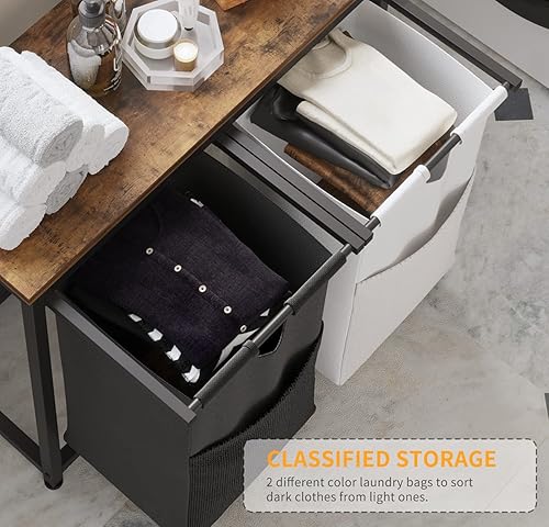 Miniatura 3 de LIVEHOM Cesta de lavandería doble con bolsas extraíbles asas de tela estante superior grande y bolsa de lavandería para baño dormitorio cuarto de