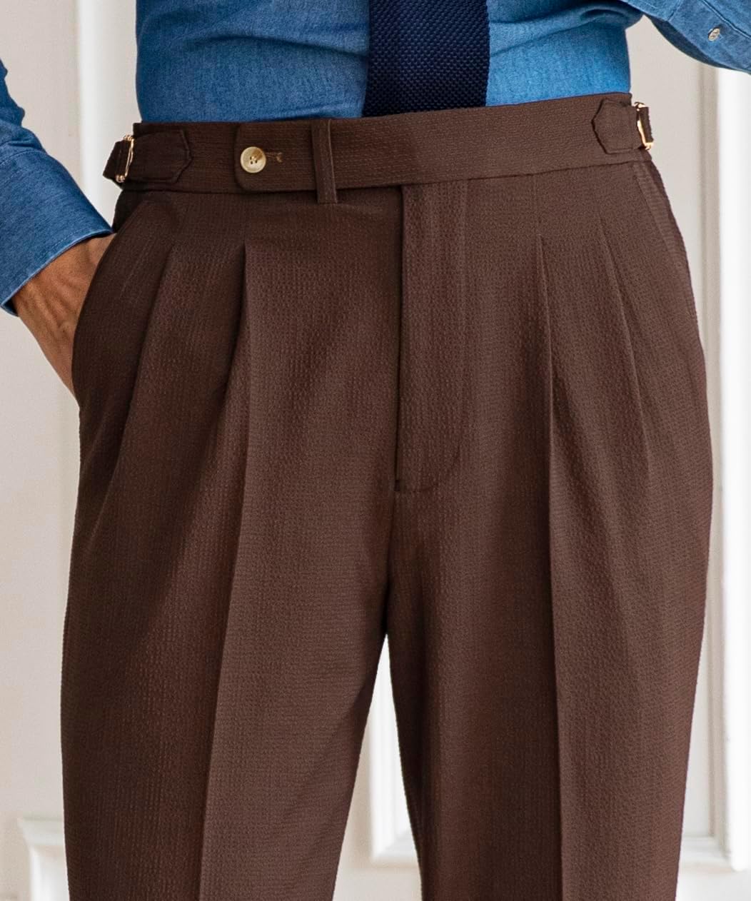 Men's Spring/Summer Thin Style Bubble Fabric Classic Gurkha Naples Italian Old Money Style Dress Pants - Image 2