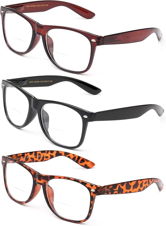 Newbee Fashion Oversized Bifocal Reading Glasses 3 Pack with Pouch Comfortable fit Spring Hinge