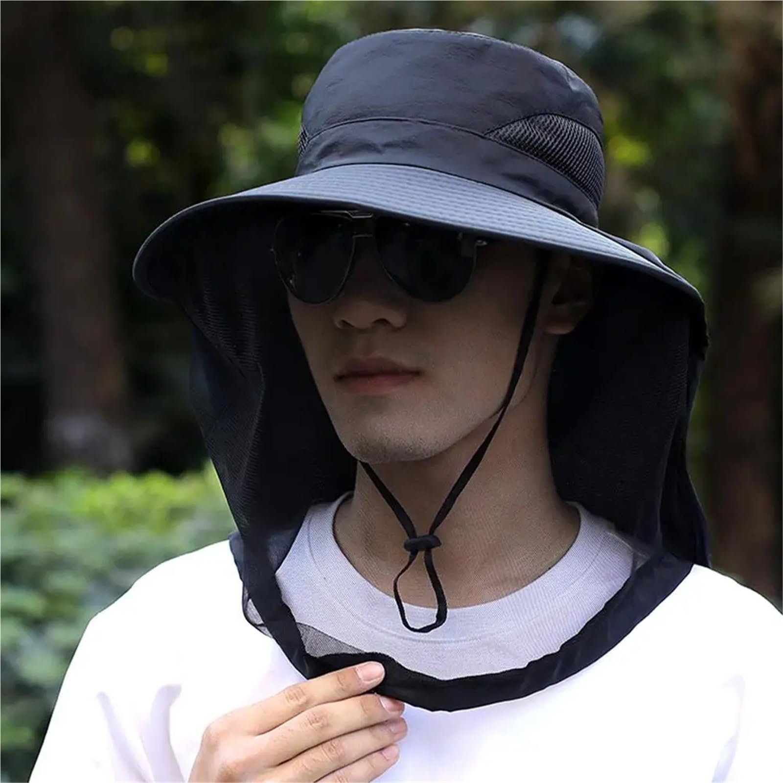 Cappello con zanzariera da esterno, Cappello a rete for la pesca in traspirante multicolore(Black)