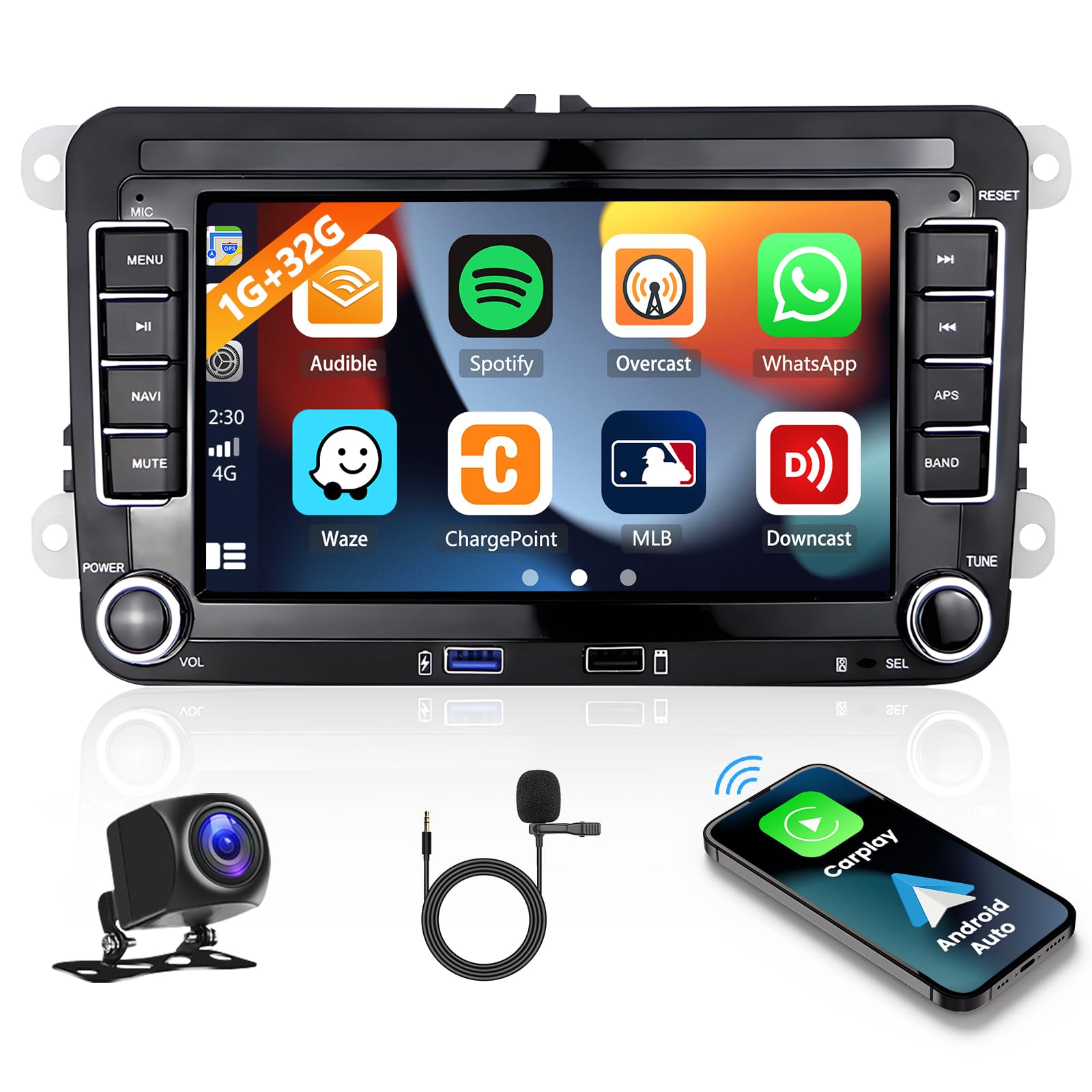 CAMECHOAndroid Car Stereo Wireless CarPlay Android Auto for VW Volkswagen Seat Golf Passat Jetta Tiguan Touran, 1G+32G 7”Touchscreen Bluetooth Car Radio with GPS WiFi HiFi SWC+Backup Camera MIC