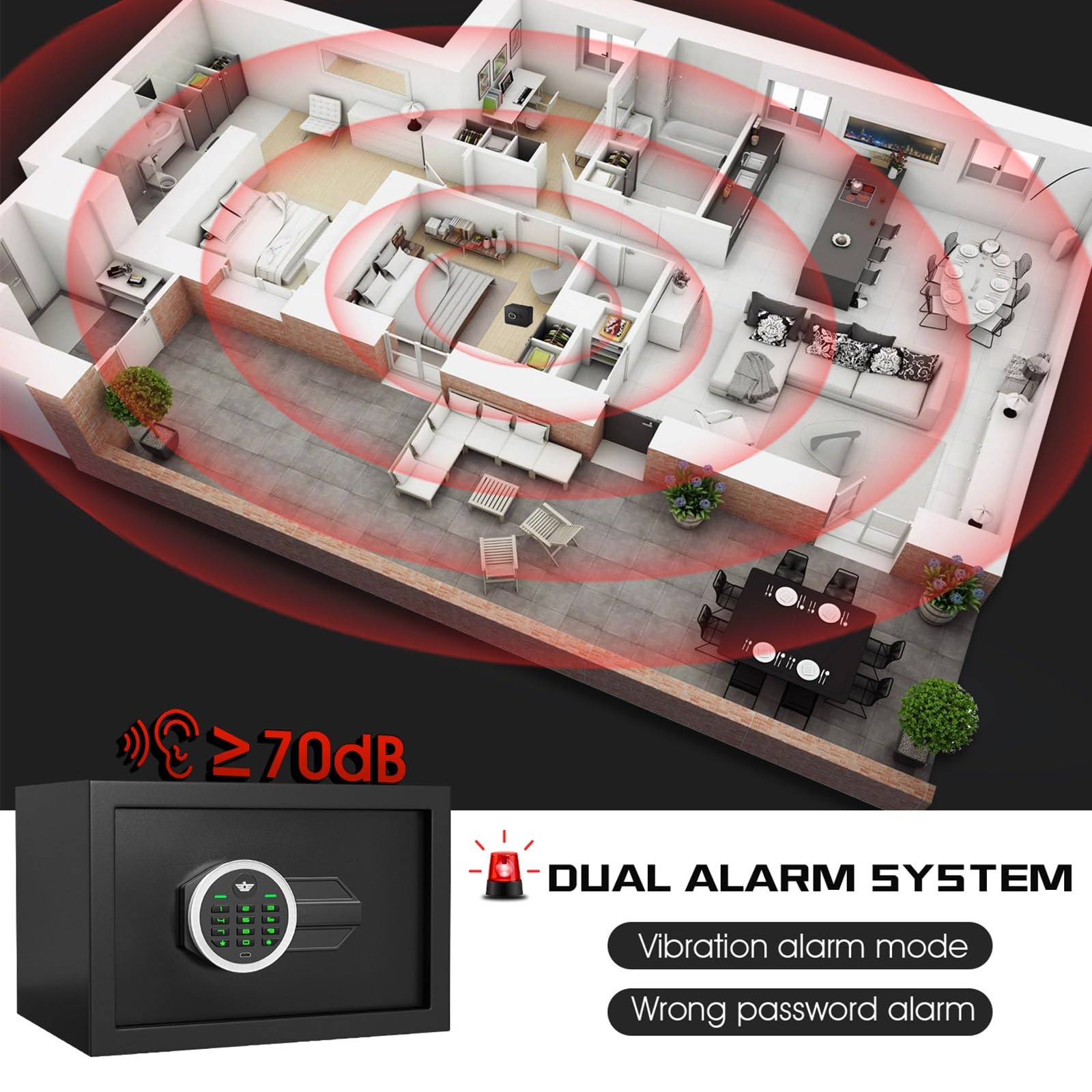 Duży Sejf Bankowy Podwójne Drzwi Stal Elektroniczny Sejf Szyfrowy z Podwójnym Oświetleniem LED Strongbox Podwójny System Alarmowy do Domu/biura(40x36x85cm)