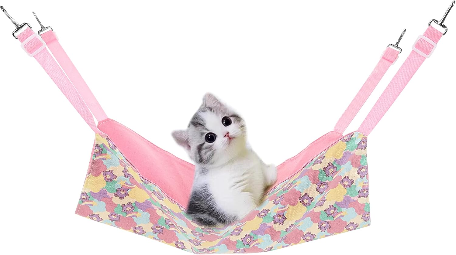 Cat Cage Hammock,Double-Sided Hanging Adjustable Pet Bed for Kitten Ferret Puppy Rabbit or Small Pet, Comfortable Pet Hammock for…