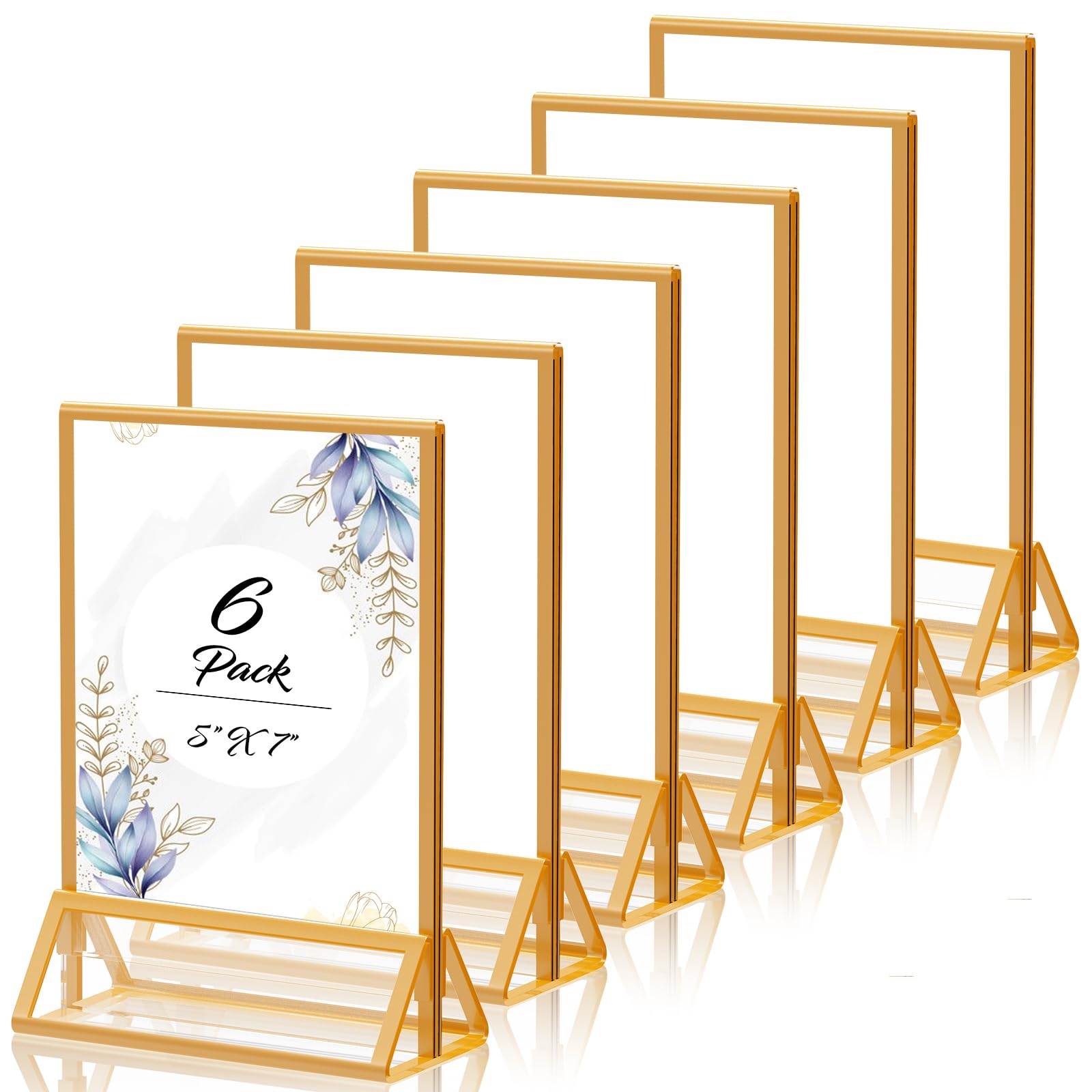PPH-Sisy Gold Picture Frame 5X7 Acrylic Sign Holder with Gold Borders Double Sided Acrylic Frames Clear Display Stand, Plastic Sign Holder for Wedding