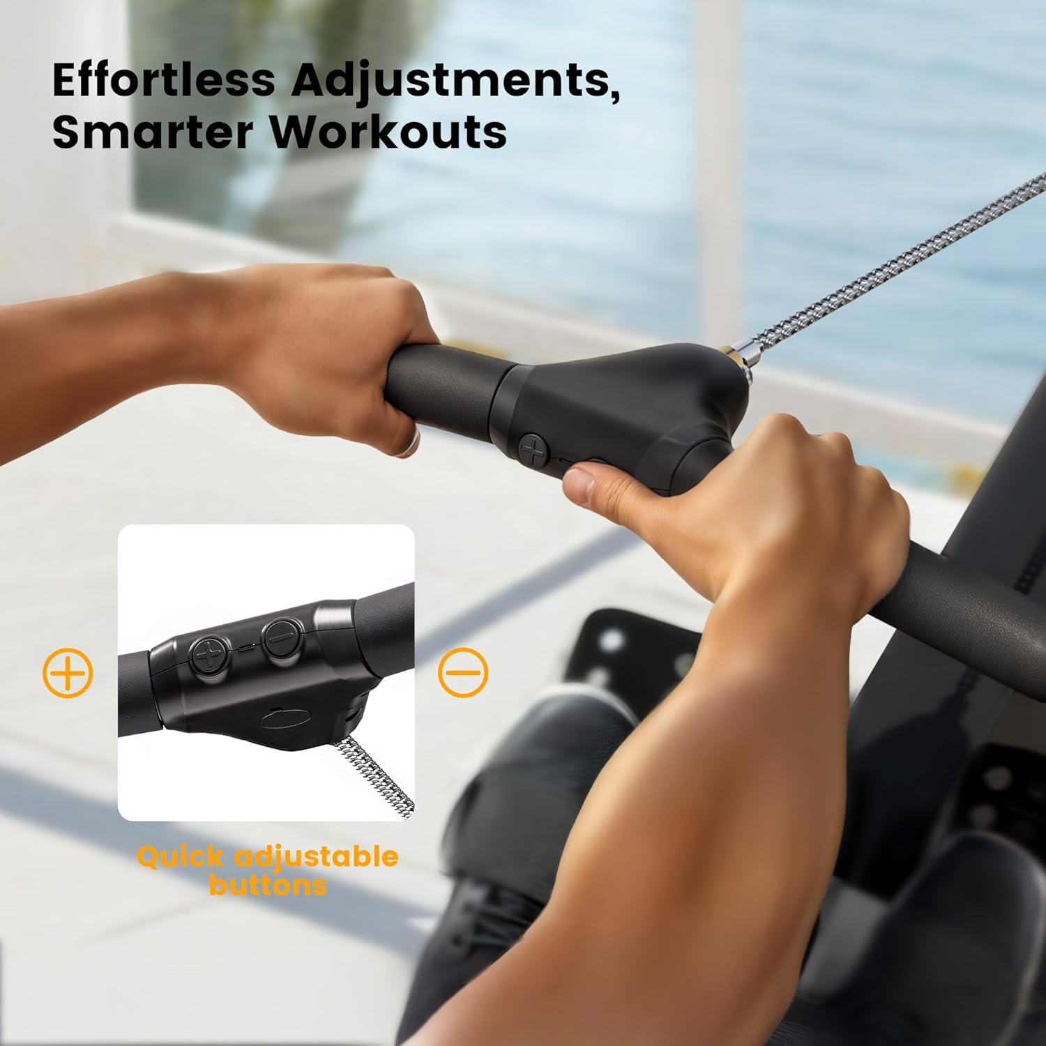 YOSUDA R2 Rowing Machine for Home, Professional Adjustable Air Resistance Rower Machines with Self-Powered Monitor, 53.7'' Row Rail, Ergonomic Comfort Seat, Easy Storage