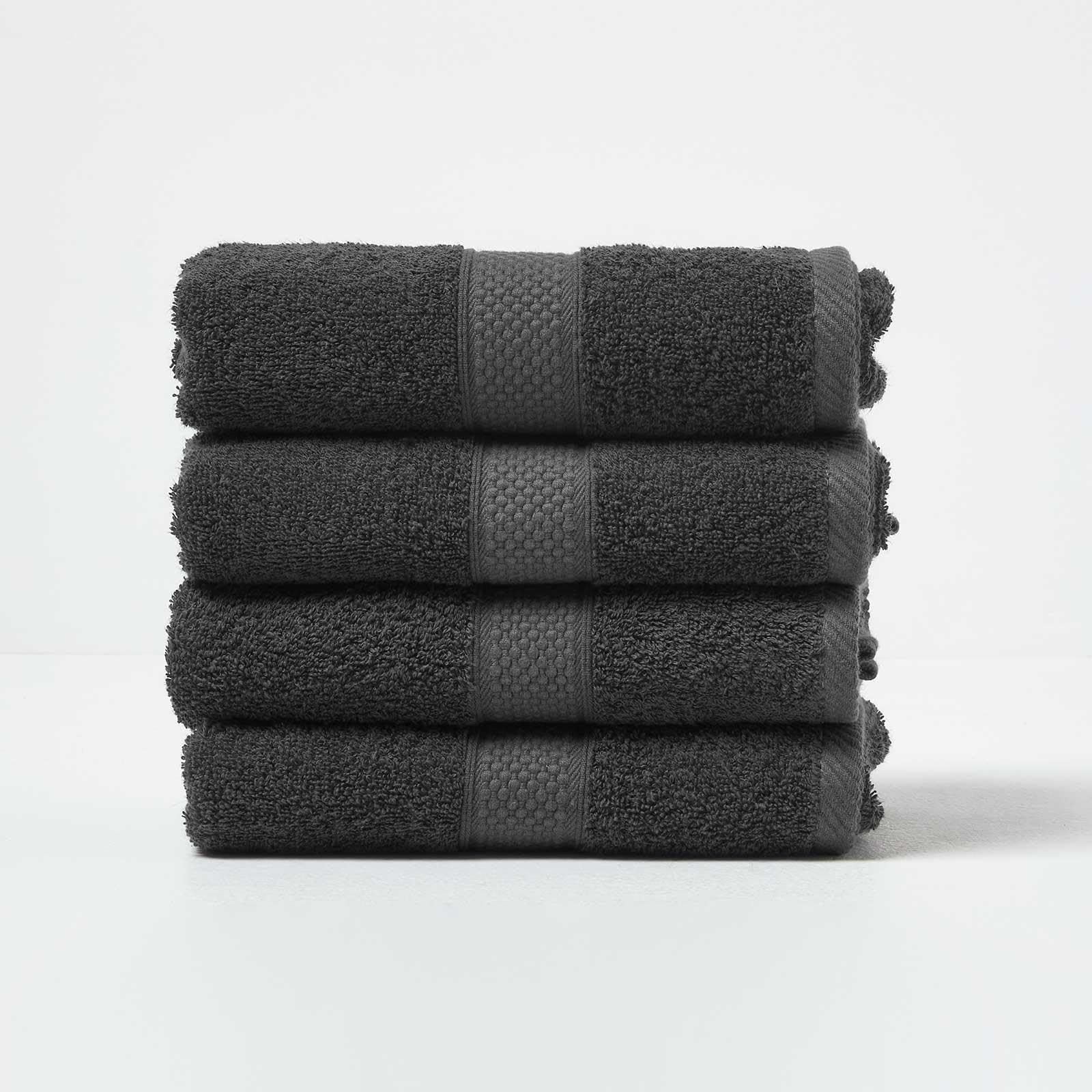 HOMESCAPES Black Turkish Cotton Set of 4 Hand Towels Super Soft Thick & Absorbent 500 GSM Towel Heavy Weight for everyday Luxury