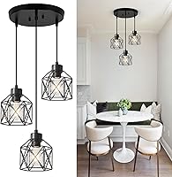 Vista 2 de 3-Light Pendant Light Fixtures, Farmhouse Hanging Pendant Lighting, Dining Room Chandelier, Industrial Kitchen Island Hanging Light Fixture, Black