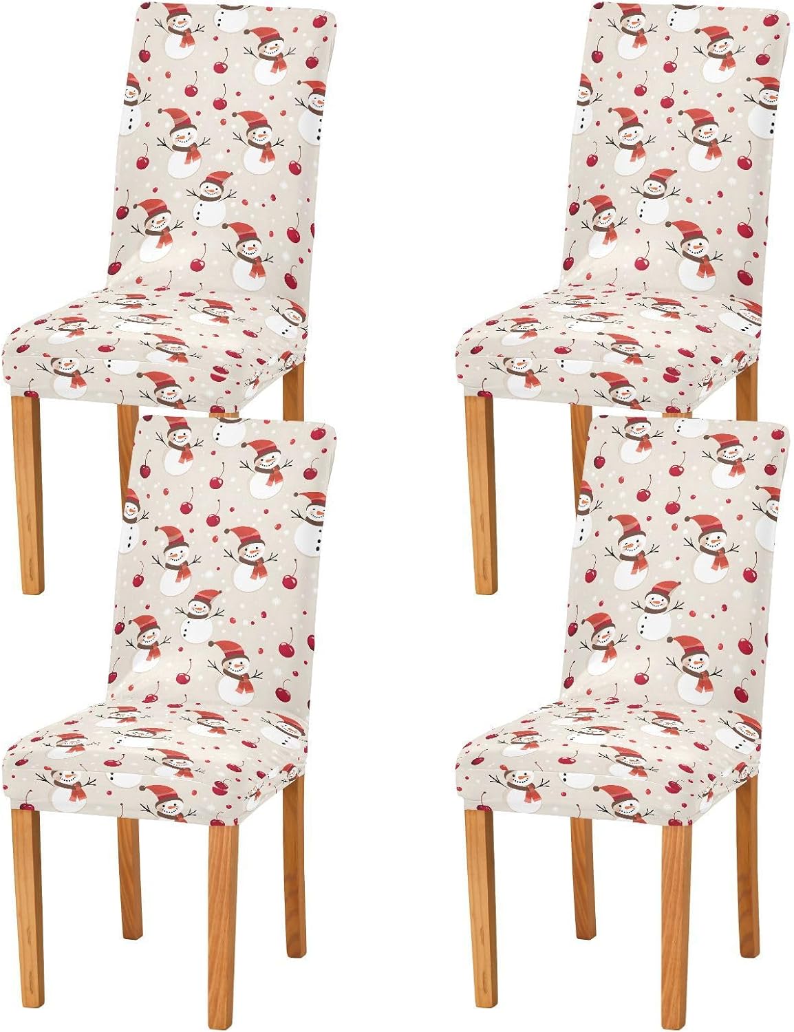 ALAZA Chair Covers for Dining Room, Snowmanred Cherry Pattern Stretch Chair Cover Sets Chair Protector Removable Washable for Ktichen Restaurant Hotel