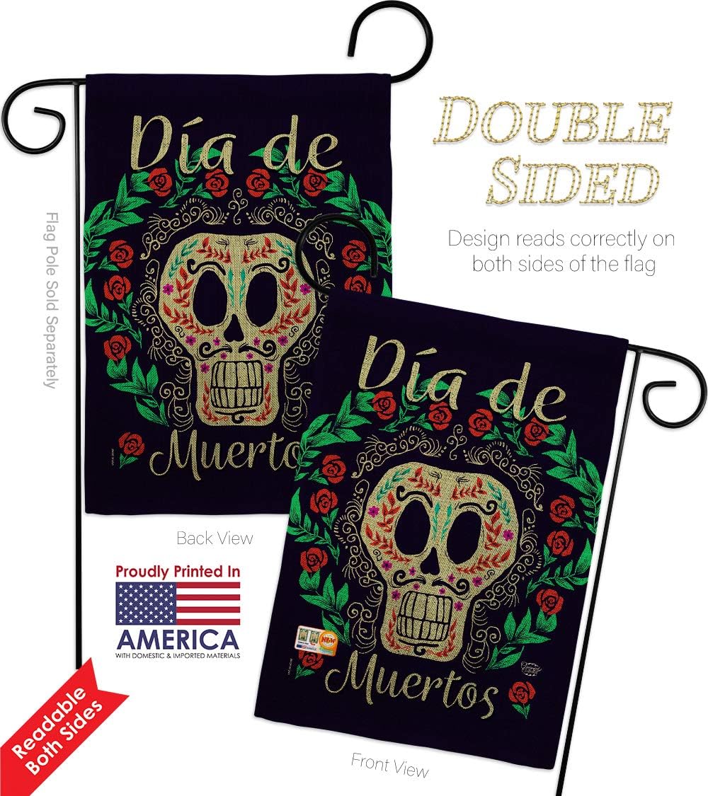 Dia de Muertos Skeleton Burlap Garden Flag Falltime Day of Dead Los Fiesta Mexican Party Autumntime Small Decorative Gift Yard House Banner Double-Sided Made In USA 13 X 18.5