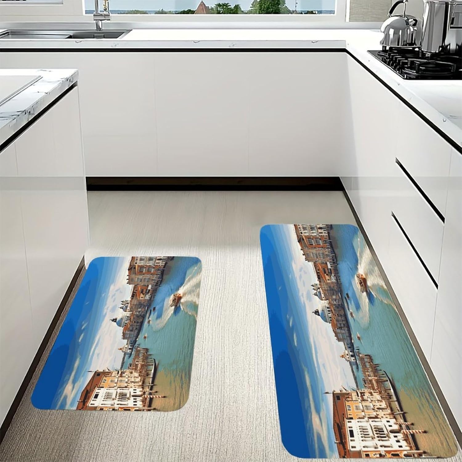 Grand Canal in Italy Kitchen Mats with 2PCS Non-Slip Washable,Kitchen Rug Heavy Duty Durable, Floor Mats for Kitchen,Office,Sink,Laundry