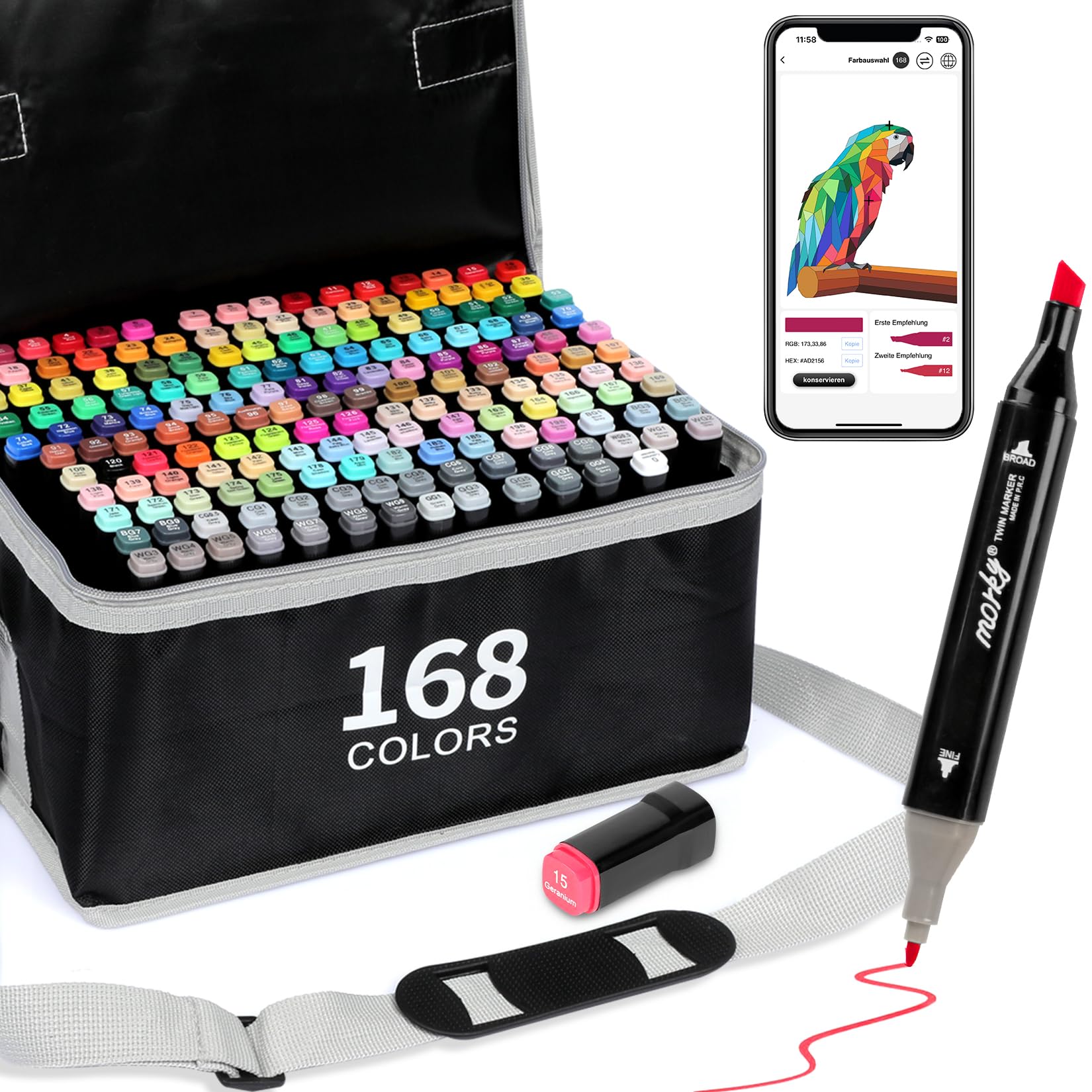 AEDAGA Alkohol Marker mit App, Meißel & Feine Spitze Alkohol Stifte Set, Alcohol Marker für Künstler, Twin Marker Alkoholbasis für Malerei, Zeichnen & Illustrationen