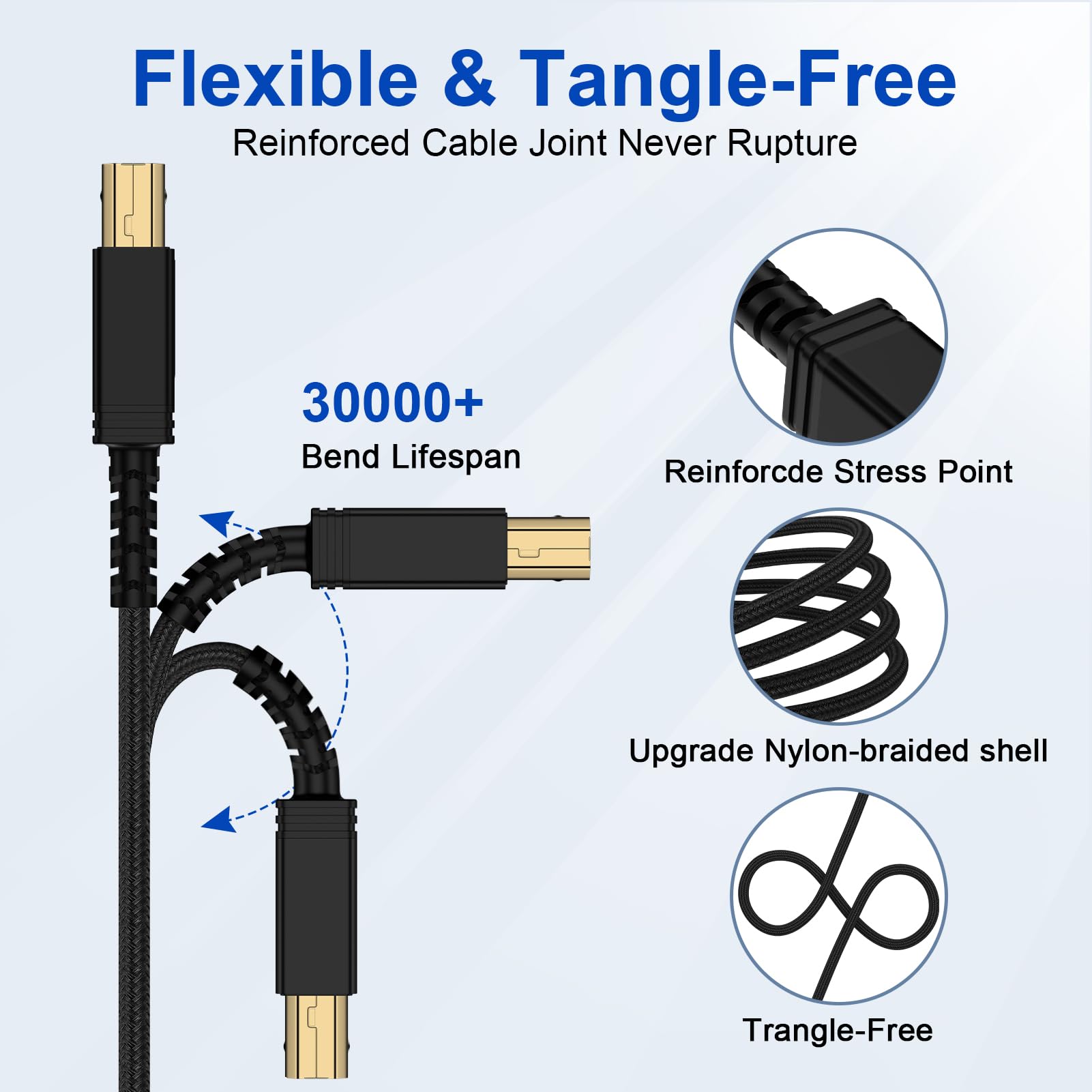 Cavo USB per stampante, 1,8 m, resistente nylon intrecciato da USB A a B, cavo ad alta velocità da computer a stampante per HP, Canon, Brother, Epson, Dell, Samsung, scanner e altro