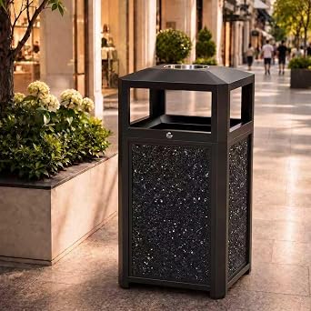 40 Gal Commercial Outdoor Trash Can,Heavy Duty Brushed Finish Garbage Bin