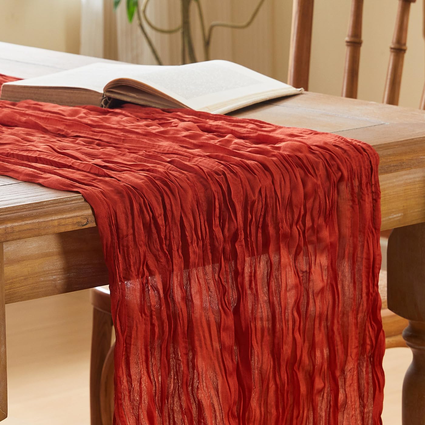 Terracotta Cheesecloth Table Runner 120 inch 10 FT Autumn Table Decorations