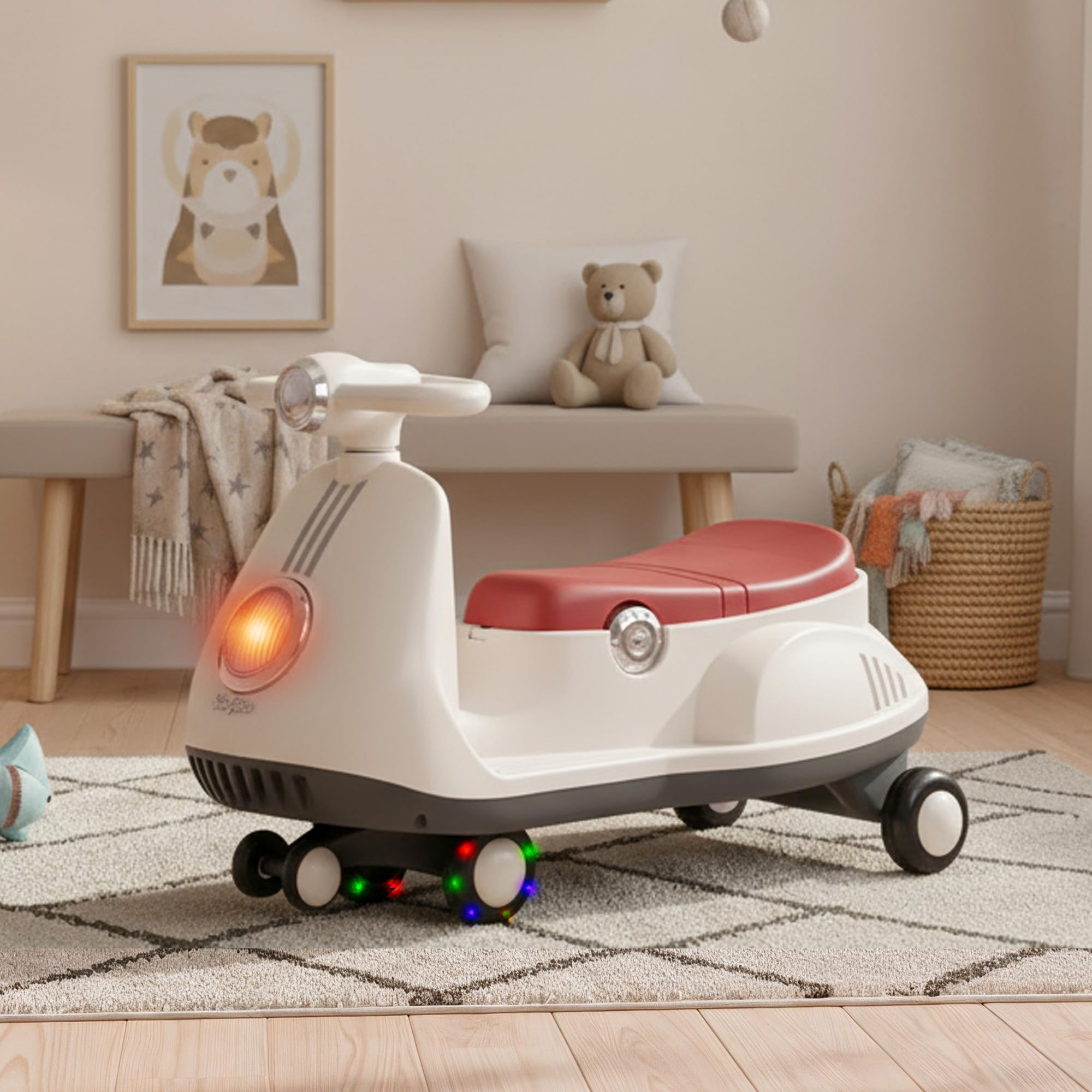 Baybee Gliddo Baby Swing Car for Kids with LED Lights & Music | Twister Push Rideons with 360° Steering, Storage & Wide Seat | Wiggle Ride on Baby Car, Magic Cars for Kids 3+ Years Boys Girls (Sandal)-image-47