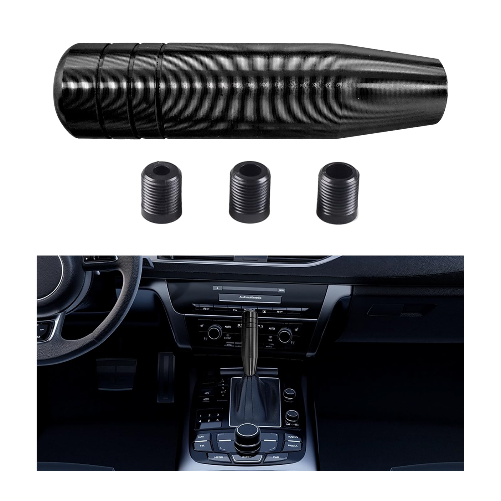 Augeny Heavy Weighted Shift Knob, 5 Inch Aluminum Alloy Car Gear Stick Shifter Handle with 3 Adapters, Universal Automotive Shifter Lever Handle(Black)