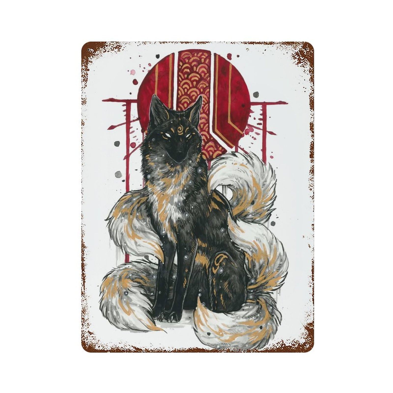 Garage Style Kitsune Vintage Rust Metal Sign 15.7"x11.8", Industrial Home Decor for Bar And Workshop