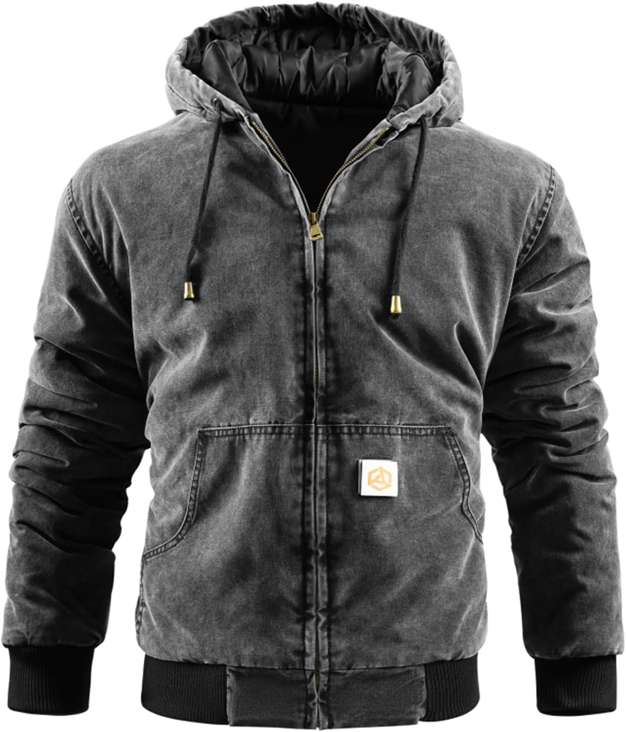INVACHI Men's Winter Work Jacket,Warm Quilted Cotton-Lined Outdoor Workwear, Hooded Cotton Warm Jacket