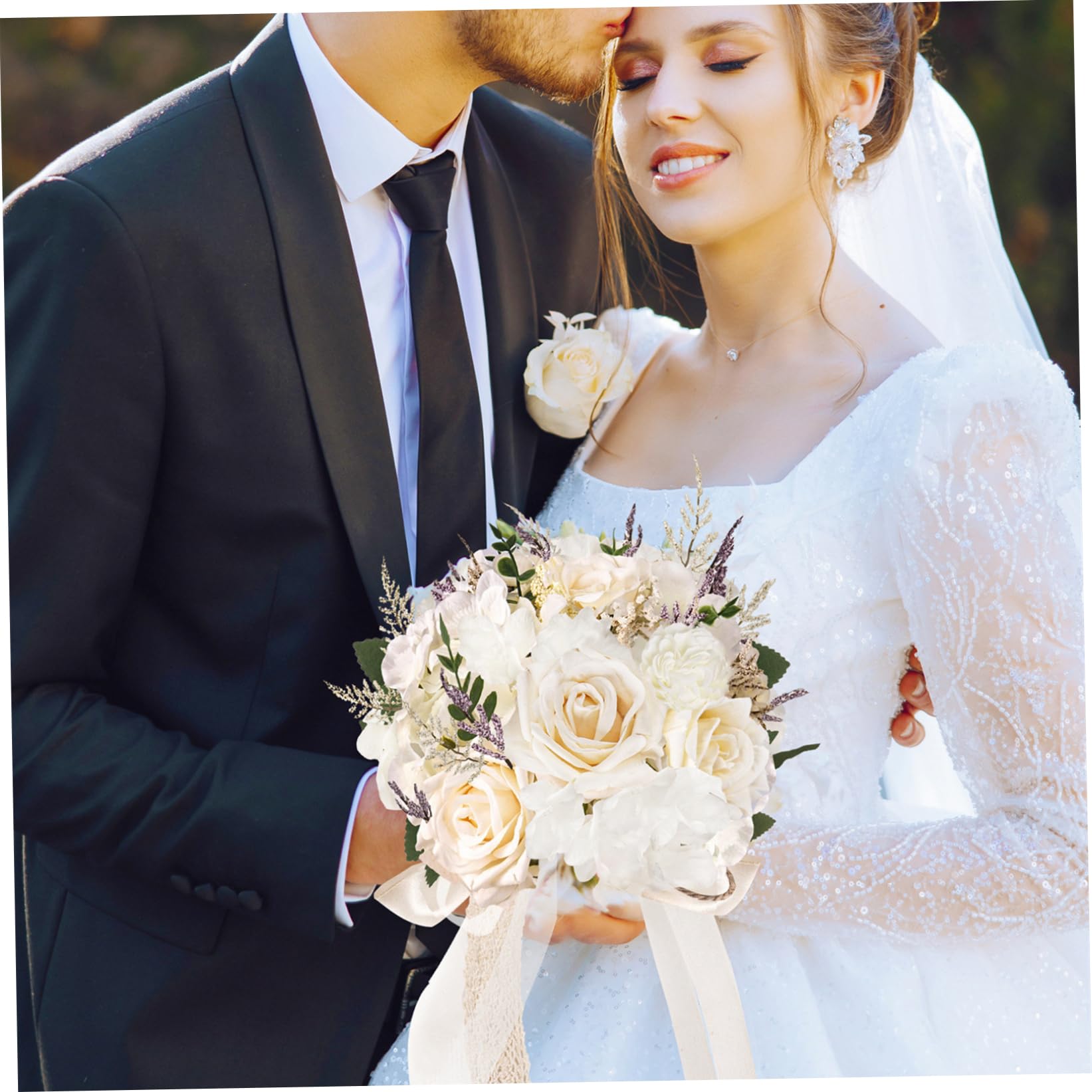 Bouquet da sposa per la sposa, bouquet da con rose artificiali, da con champagne bianco per la cerimonia della damigella d'onore e l'anniversario della