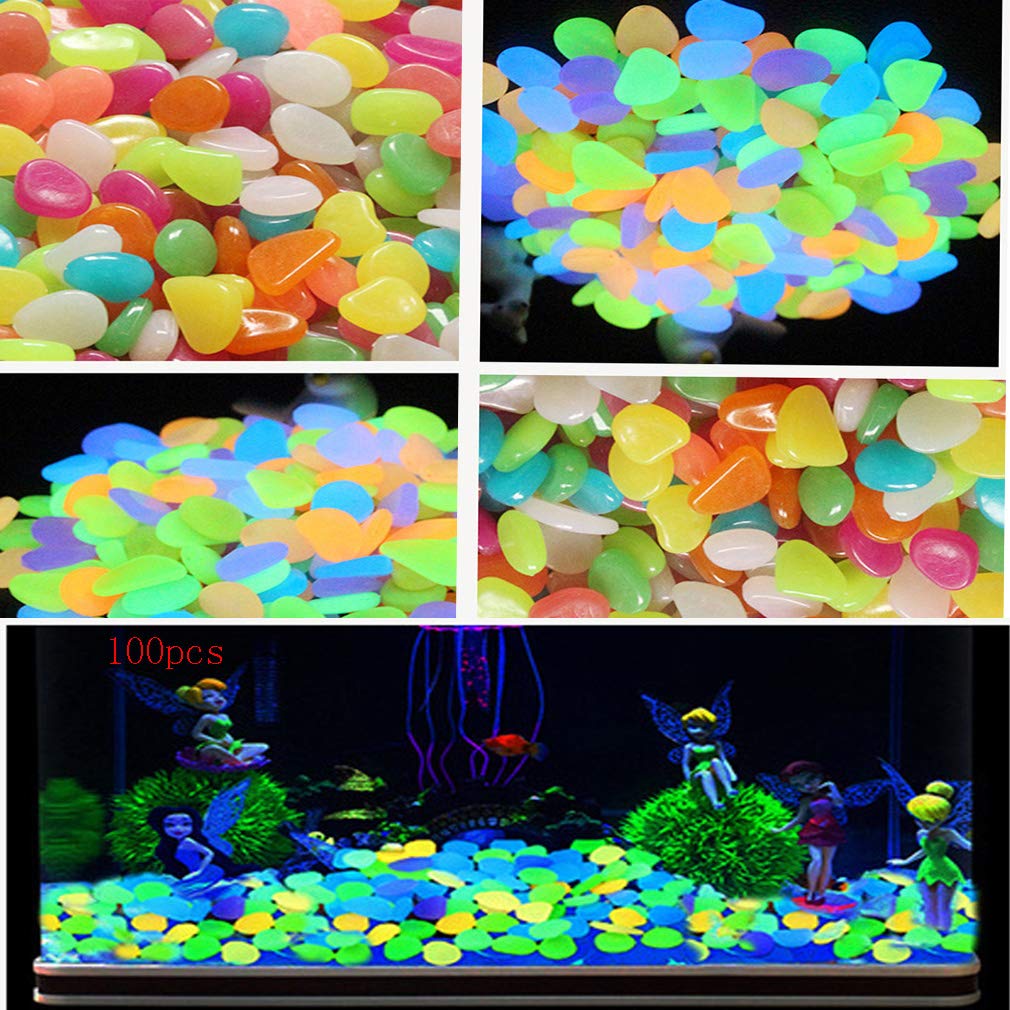 shun yi Pebbles, Pebbles for vases Colored Stones Glow in The Dark Stones Polished Gravel Outdoor Decorative Stones, Fish Tank Aquarium, Landscaping, Vase Fillers, (Luminous Stone 100pcs)