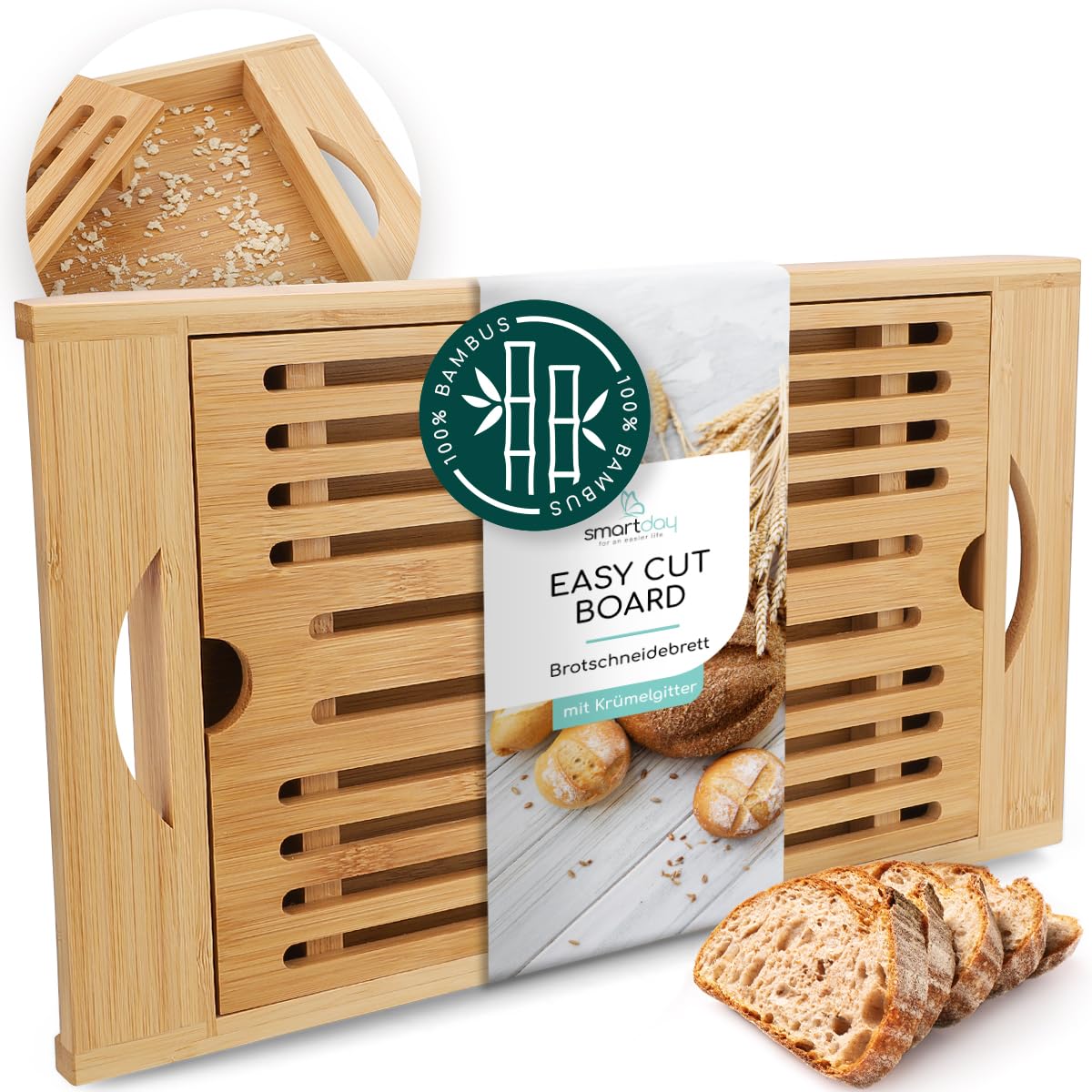 Planche à pain avec compartiment ramasse-miettes en bois de bambou