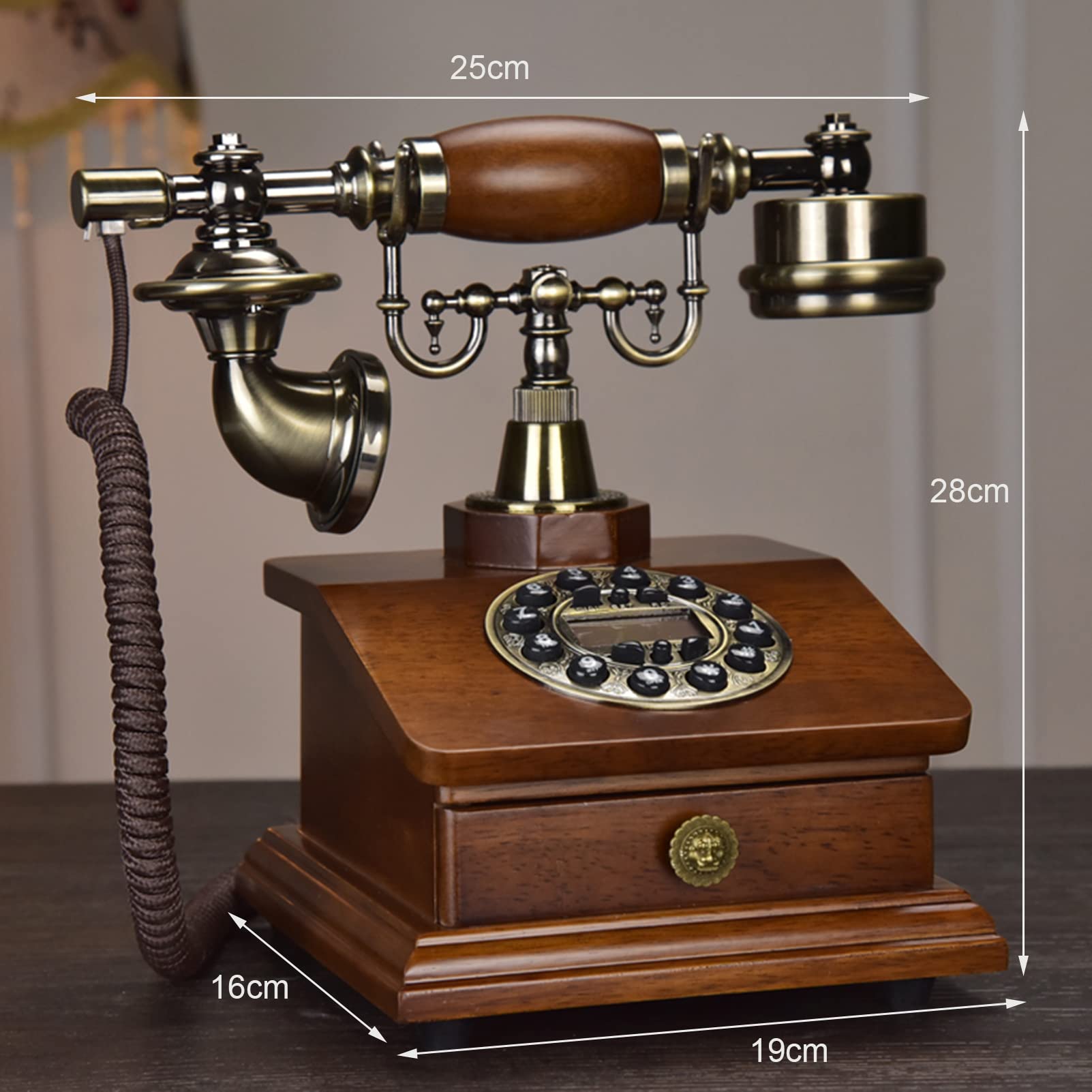 Telefon retro, telefony obrotowe na telefon stacjonarny vintage retro telefon stacjonarny przewodowy telefon stacjonarny wystrój biura domowego, brązowy, bez użycia rąk + podwójny dzwonek