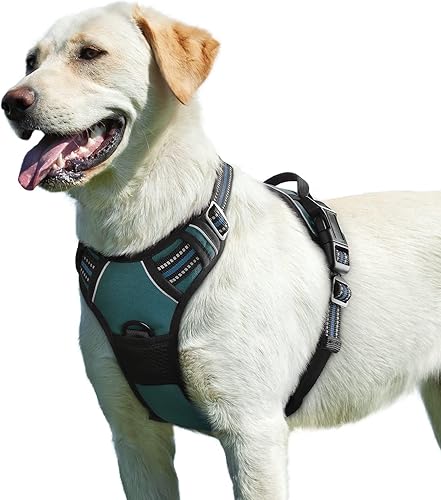 Eagloo Arnés para perros grandes, sin tirones, clip frontal, arnés para caminar con chaleco acolchado suave reflectante ajustable y mango de fácil
