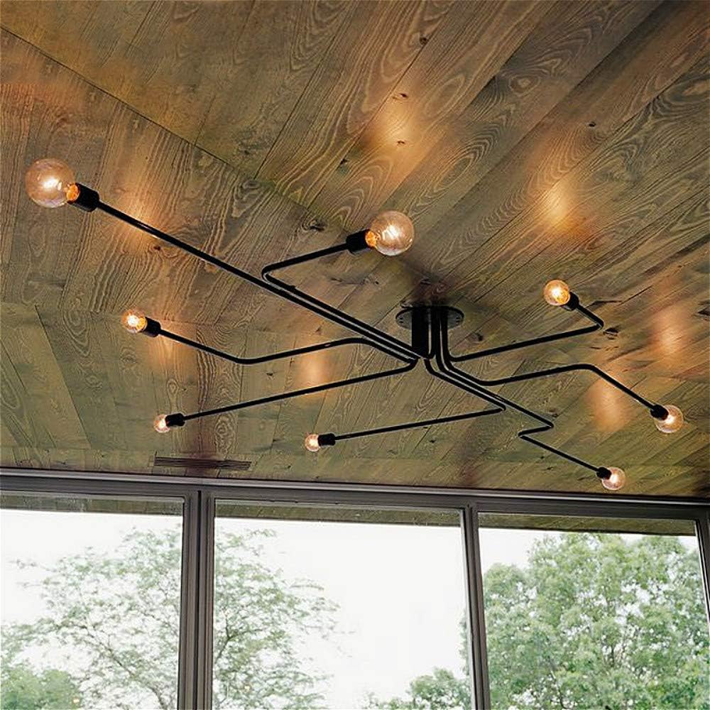 SUSUO Lighting Edison Style Simplicity Close to Ceiling Chandelier Wrought Iron Flushmount Linear Ceiling Light for Living Room,Kitchen,Dining Room - Black Finish,8 Heads