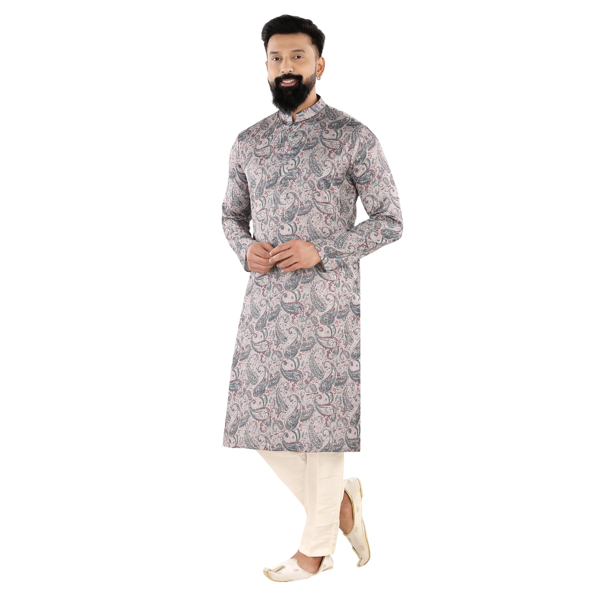 Men Kurta Bottom Set Comfortable Fabric Traditional Indian Ethnic Dress for Wedding Ceremony Festival Celebration and Occasion Wearulti Colour Lite Grey-image-43