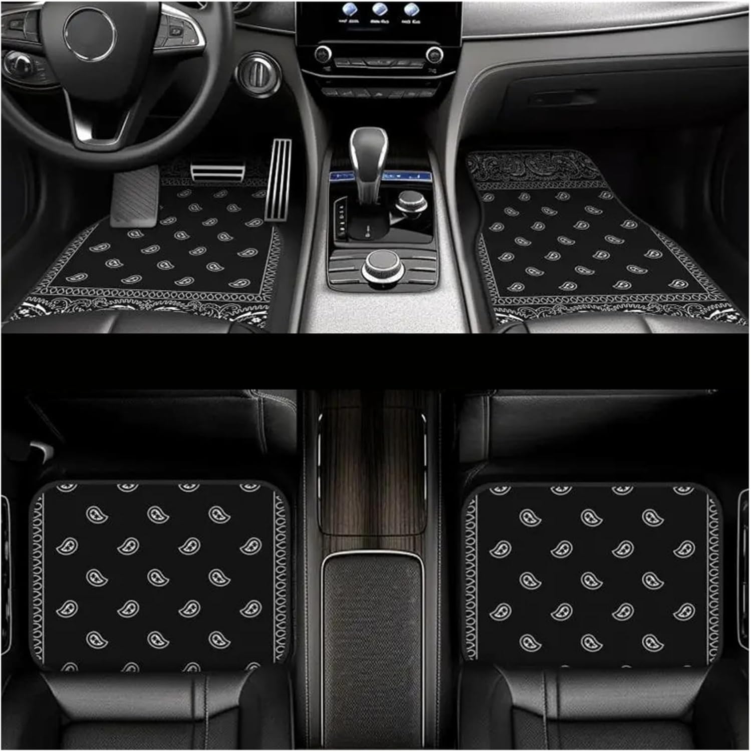 Car Floor mat Car Floor Mats Black Bandana Pattern Carpet Floor Mats Accessories Decor Front & Rear Car Rugs Mats Set of 4 Pieces Car Carpet Floor Mat