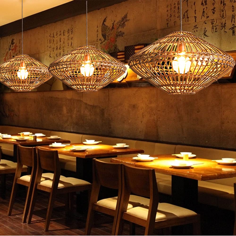 Lámpara de araña Colgante de ratán Estilo sudeste asiático, lámpara de Material Natural, bambú Curvado, iluminación rústica, Pantalla de luz de Techo para Cocina, Comedor y Restaurante.