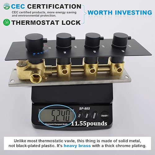 Miniatura 9 de Sistema de chorros de ducha de techo negro mate de 16 pulgadas, sistema de ducha termostático con 6 chorros de pulverización corporal, puede