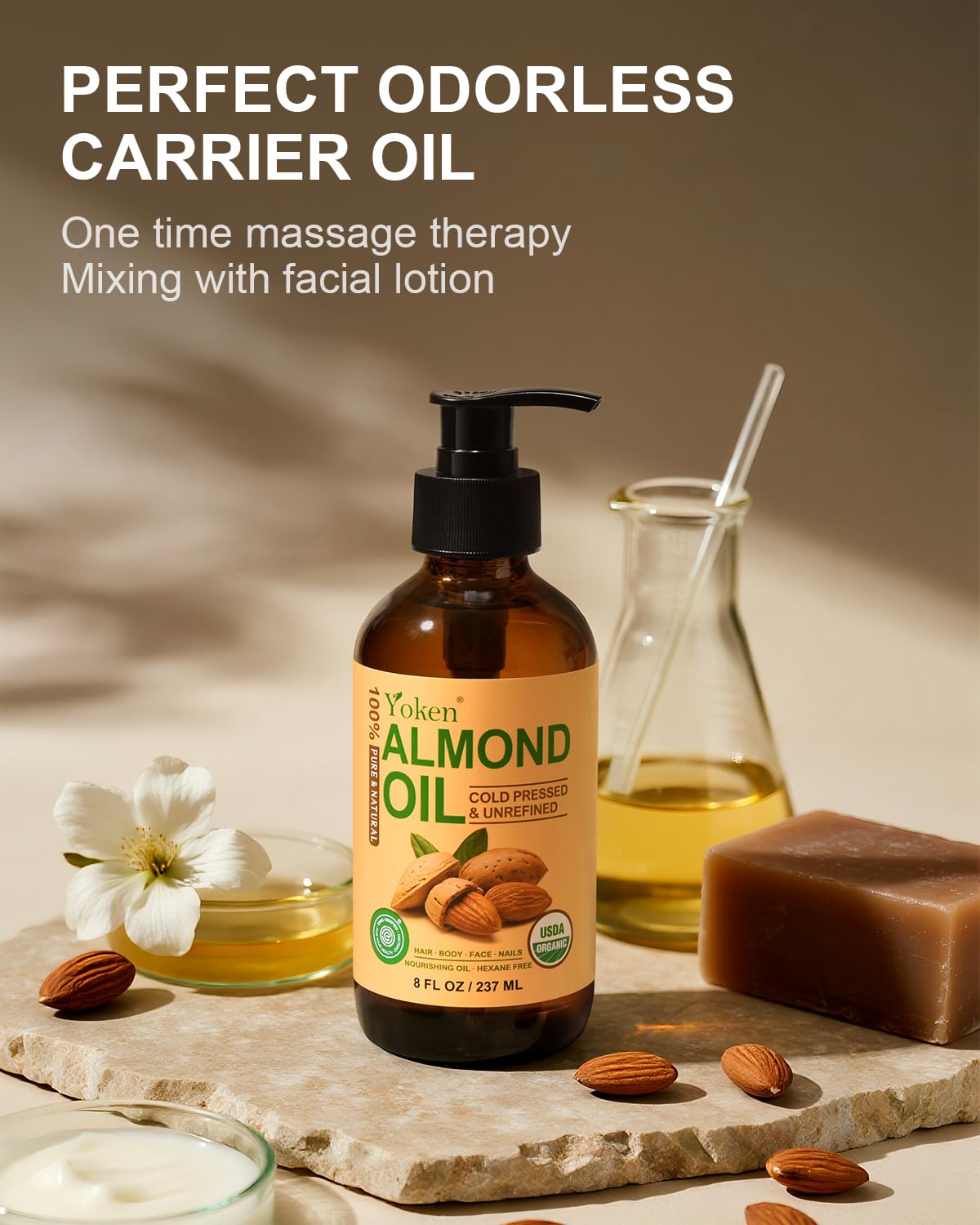 Organic Almond Oil 8 fl oz, USDA 100% Pure Natural Cold Pressed Almond Oils in Glass Bottle, Moisturizing Carrier Oil for Face, Hair & Body - Ideal for Skin Care, Soothing Massage & DIY Beauty - Image 5