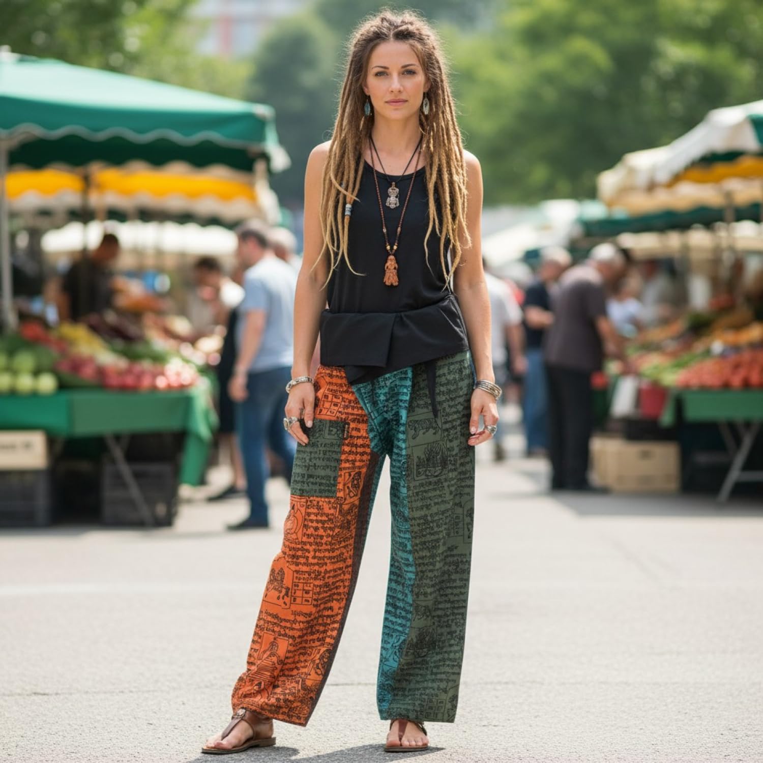 GURU SHOP Thai Fischerhose aus Fester Baumwolle, Patchwork Wickelhose, Yogahose, Unigröße, Herren/Damen