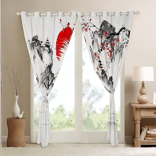 Miniatura 4 de Cortinas de ventana de grúas para dormitorio, sala de estar, cortinas de decoración japonesa Ukiyoe para niños y niñas, cortinas de ventana de