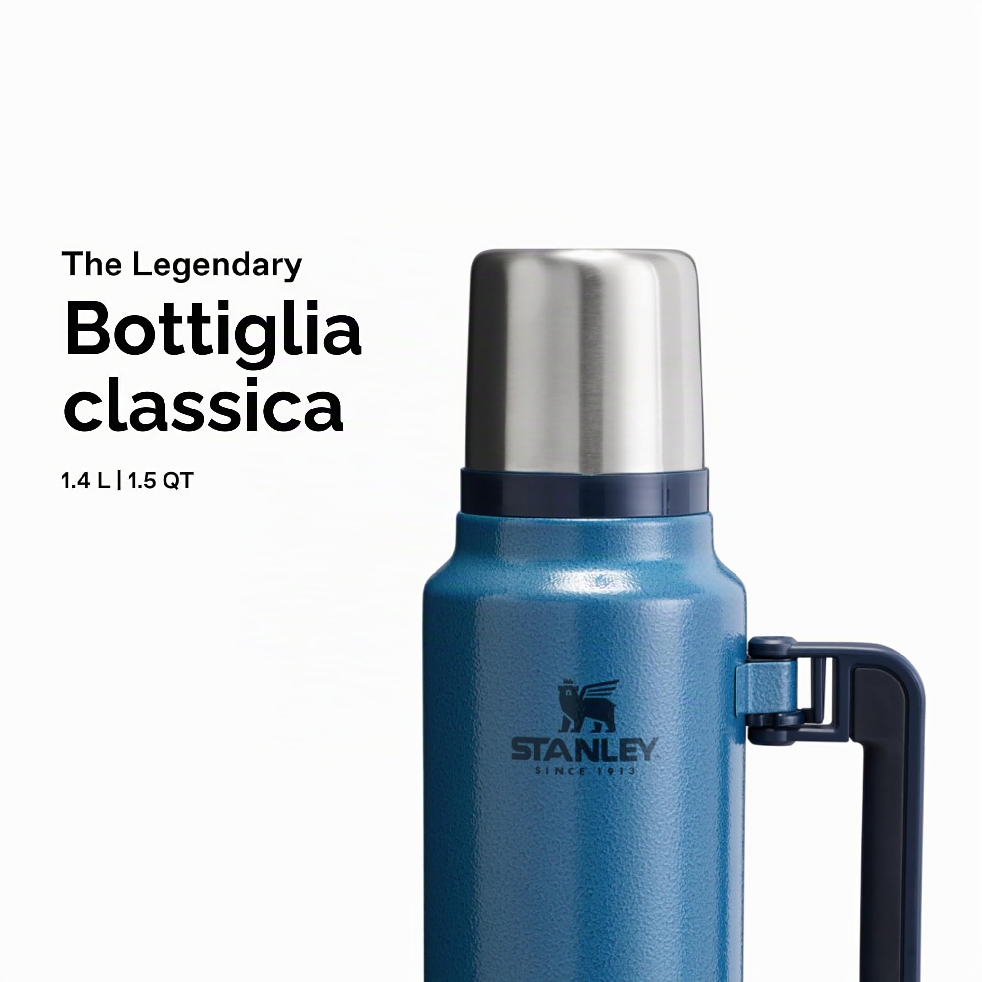Stanley 1913 Classic Legendary Thermos 1.4L - Hammertone Lake | Mantiene La Temperatura 40 Ore (Caldo/Freddo) - Borraccia Termica - Senza BPA - Acciaio Inox - Termos