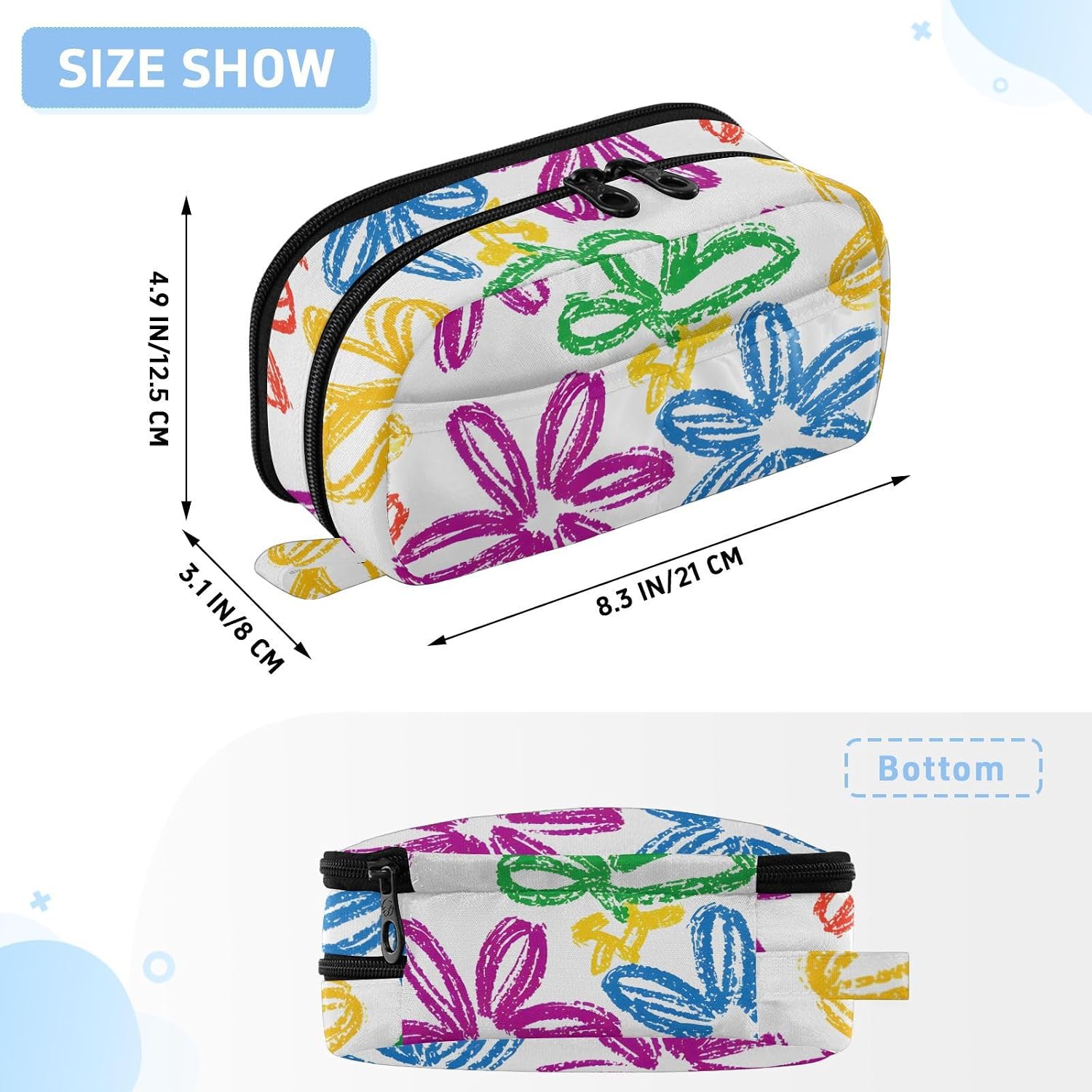 ALAZA Cute Flower Pattern Yellow Purple Large Capacity Pencil Case, Aesthetic Stationery Organizer Bag with Clear PVC Window, High Capacity Pen Pouch with Dividers for School Office Travel image 3