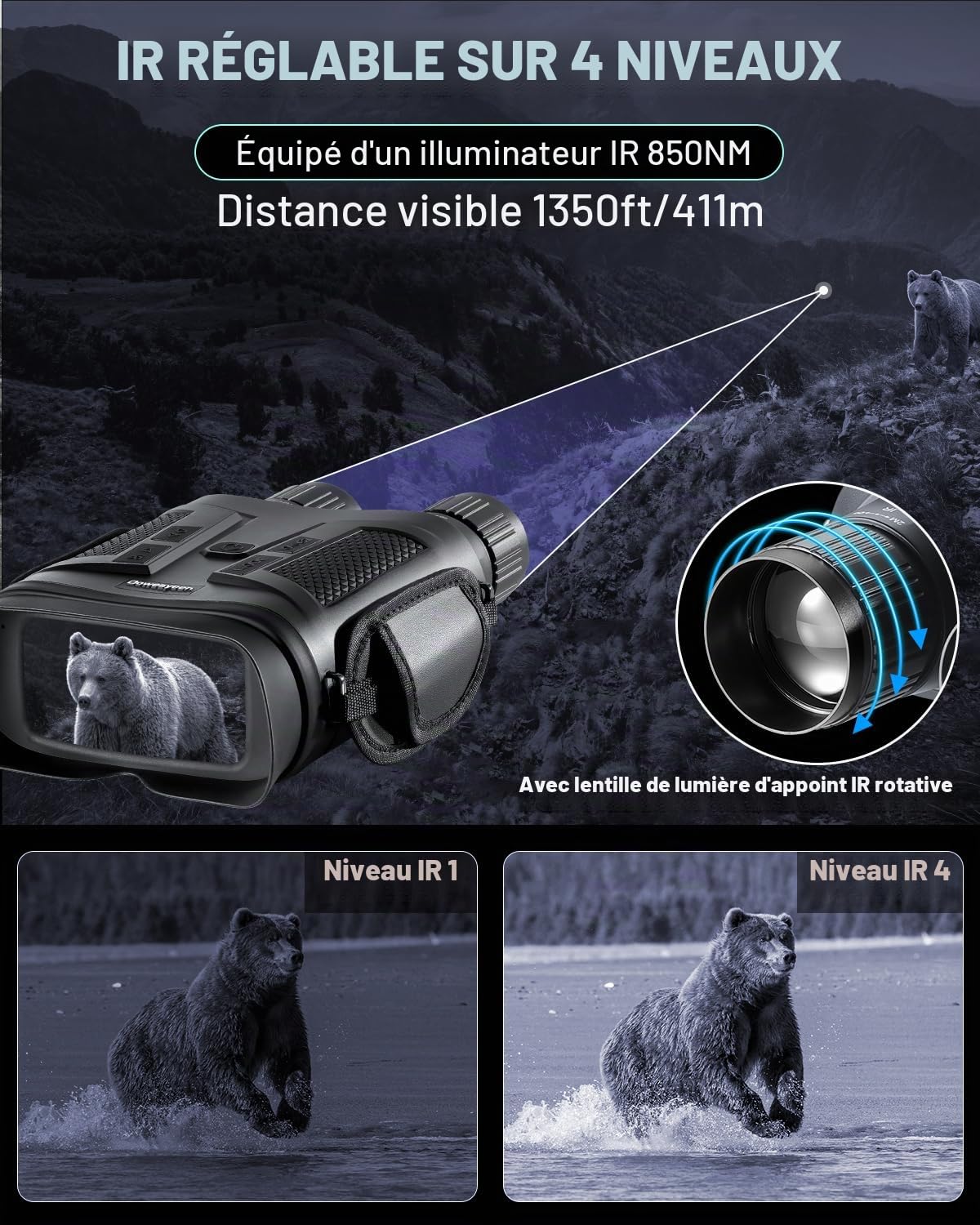 Jumelles Vision Nocturne Numériques 1080P HD - Écran 3" LCD, Zoom 6X, Objectif 42mm | Portée 411m, Carte 32GB – Idéal Camping
