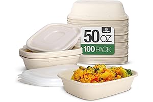 100 Pack Paper Bowls for Party with Lids (50 Oz)