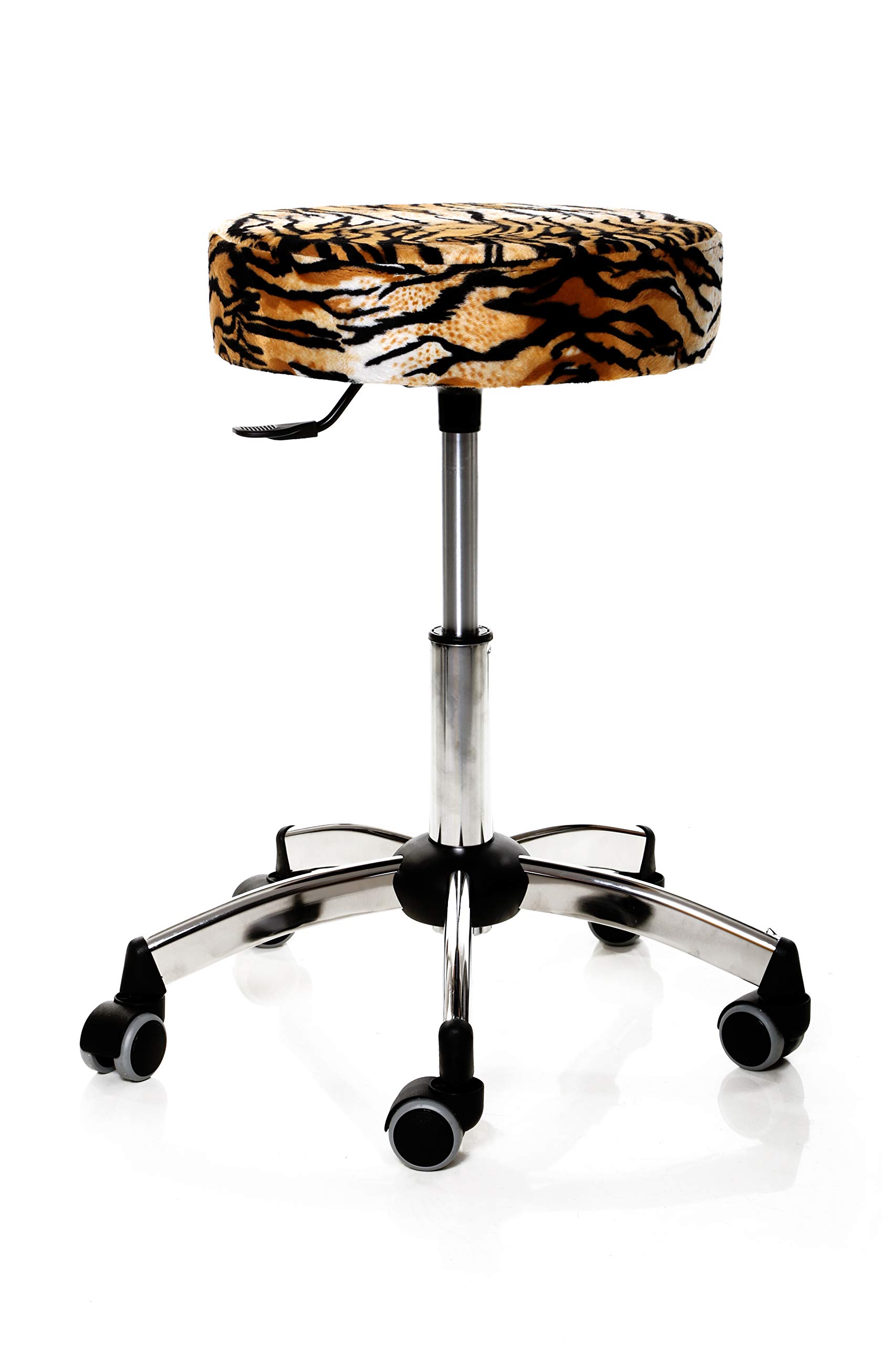IDEALSEDIE SGABELLO GIREVOLE PER CENTRI ESTETICI, BASE CROMATA CON RUOTE, REGOLABILE IN ALTEZZA CON LEVETTA A GAS, RIVESTIMENTO IN TESSUTO LEOPARDATO, SGABELLO PER STUDIO MEDICO