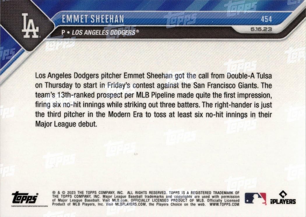 Amazon.com: 2023 Topps Now Baseball #454 Emmet Sheehan Pre-Rookie