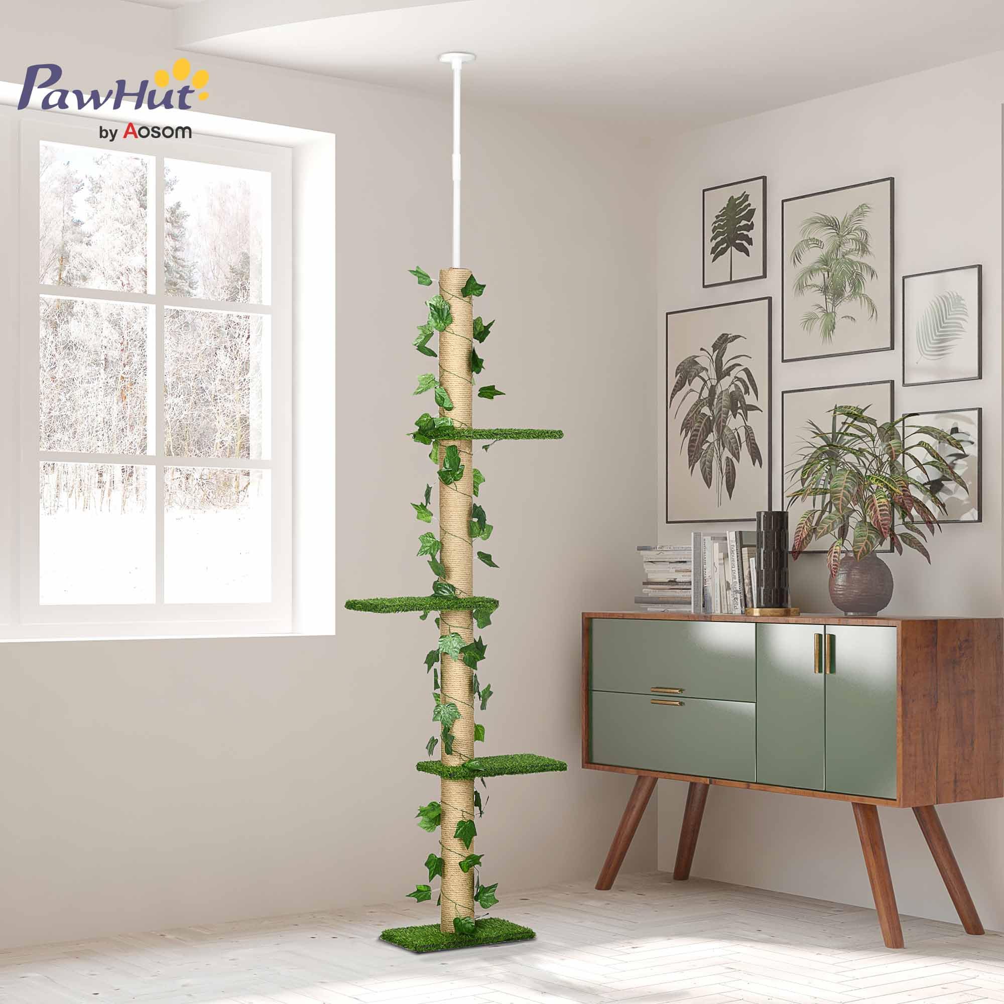 PawHut Kratzbaum Deckenhoch 202-242 cm für Mittelgroße Katzen Grün+Gelb