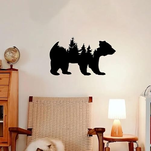 Miniatura 7 de Arte de pared de metal, bosque moderno, pino, oso, decoración rústica, decoración de desierto, adornos de montaña para sala de estar, dormitorio,