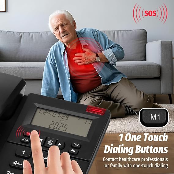Corded Landline Telephone with Caller ID, Loud Ringer Home Phone with Speaker, Redial & Speed Dial, Analog Desk Phone with Adjustable Ringer Volume for Home Office