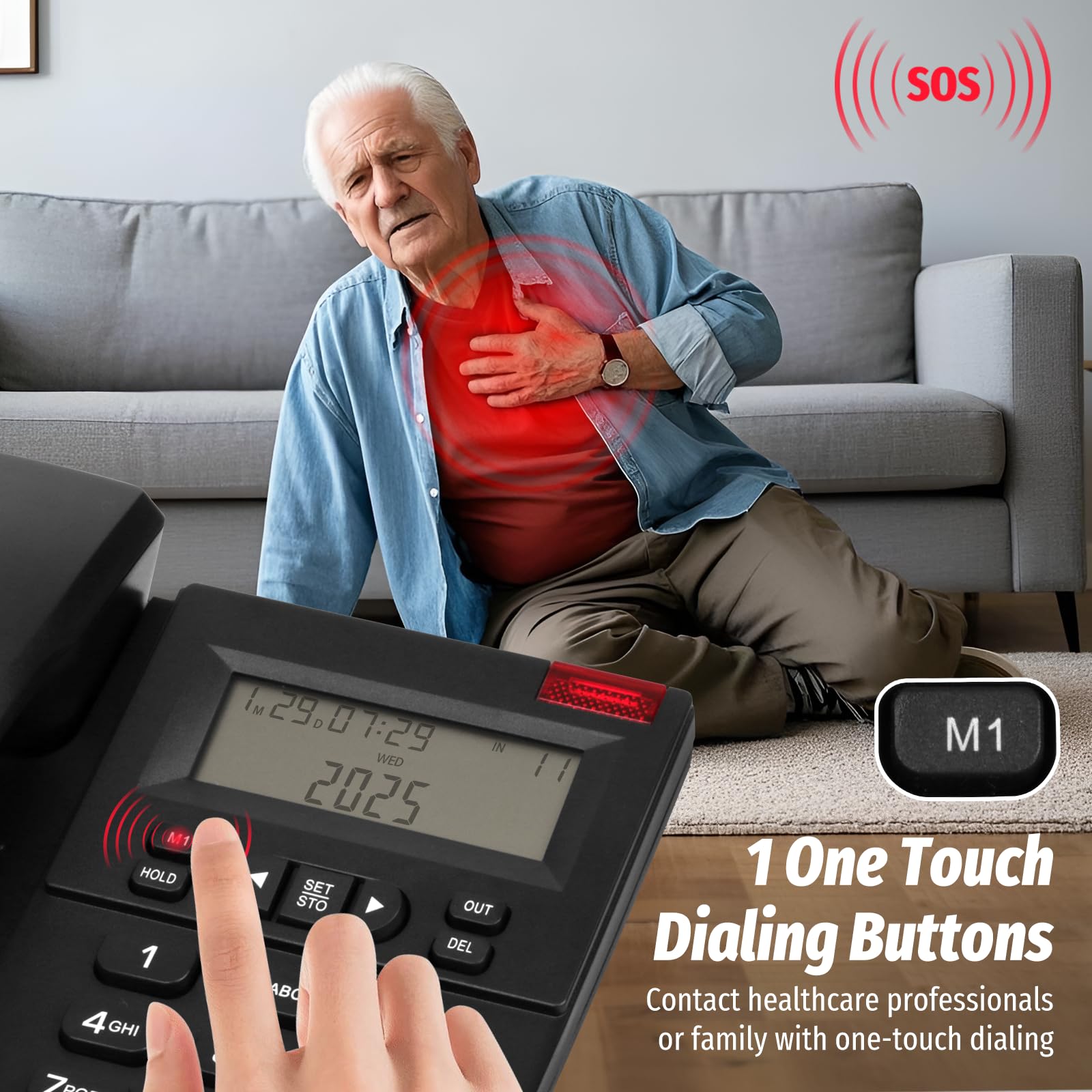 Telefono fisso con filo con ID chiamante, volume suoneria regolabile, ricomposizione, altoparlante, telefono analogico da scrivania per casa, ufficio