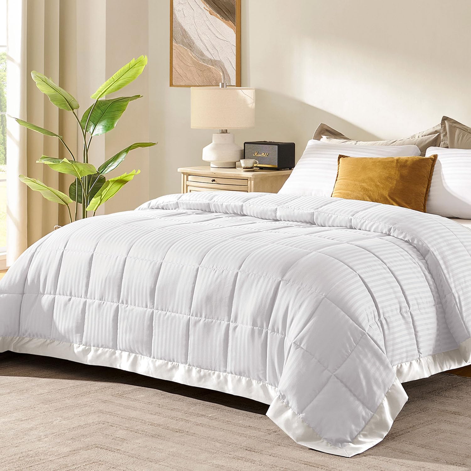 King Size Blanket with Satin Trim, Lightweight Down Alternative King Blanket for All Season, Machine Washable (Ivory, 90x108 Inch)